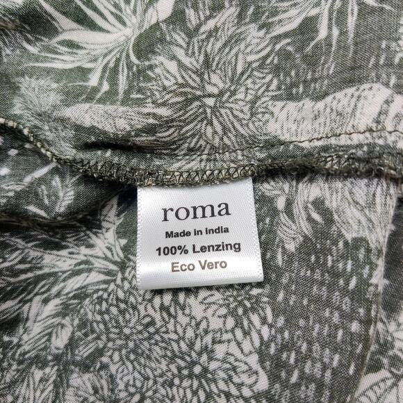 Roma Label Ruffle Mock Neck Long Sleeve Midi Dress Dark Forest Jungle Medium - Picture 8 of 12